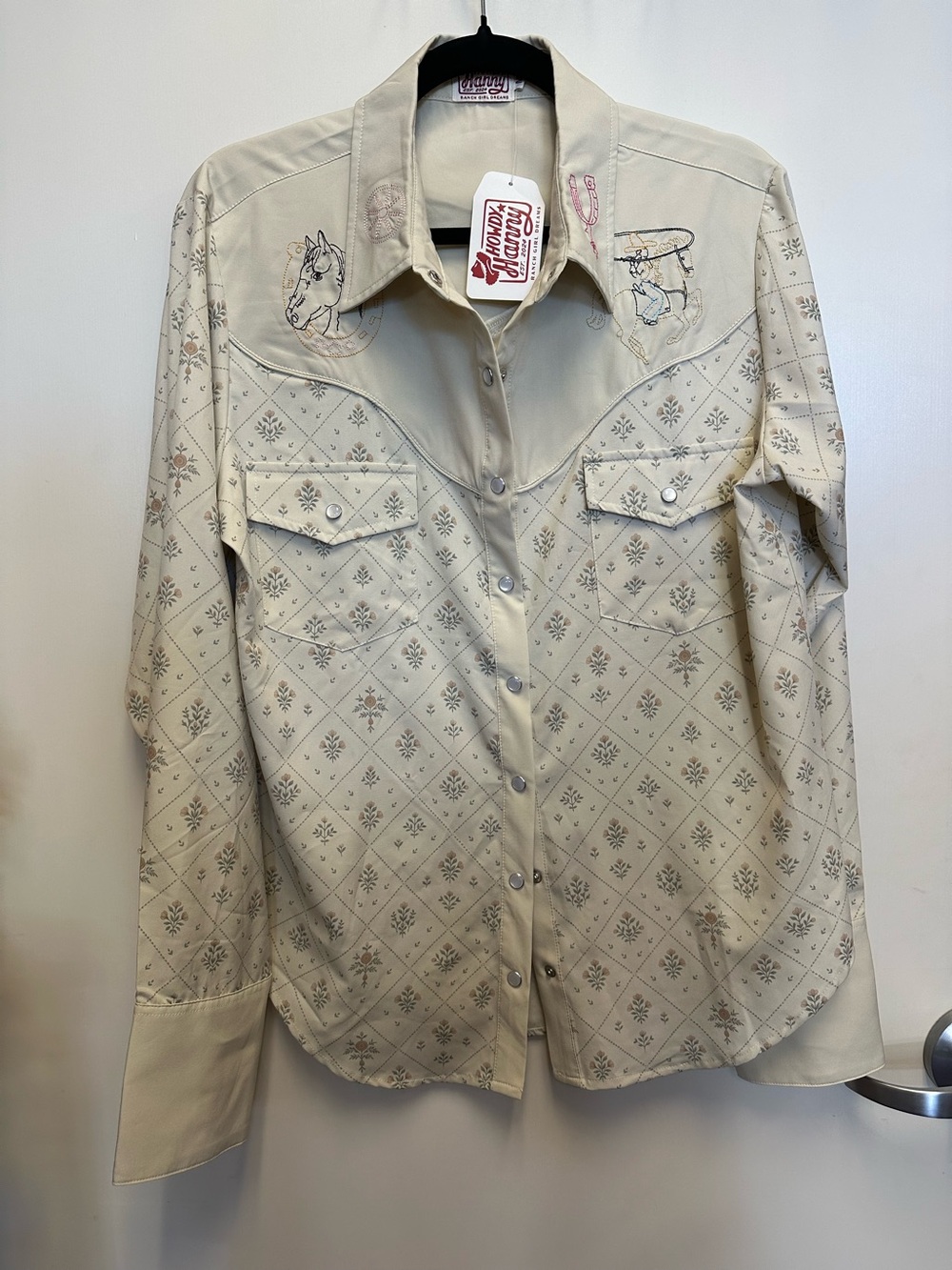 Western Embroidered Snap-Front Shirt - Cream